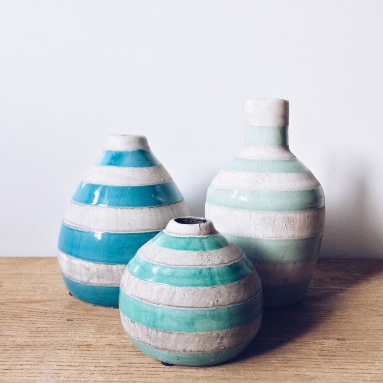 Ваза у смужку кераміка блакитний/беж VA-034