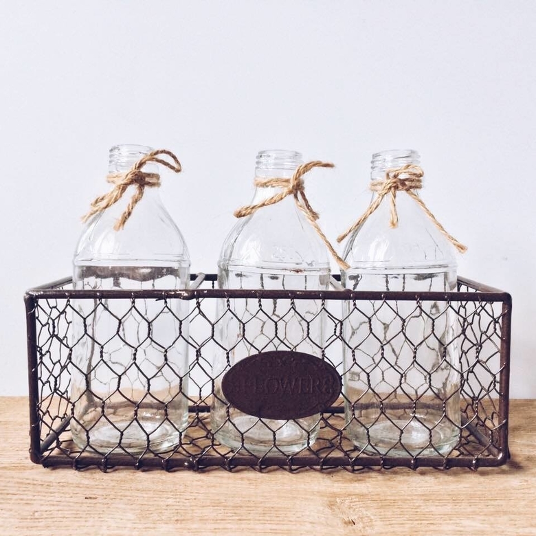 Вази-пляшки малі у тримачі скло/метал VA-078