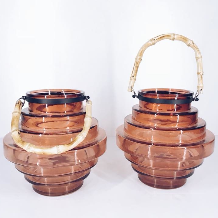 Ваза-підсвічник кольорове скло метал/бамбук  VA-120