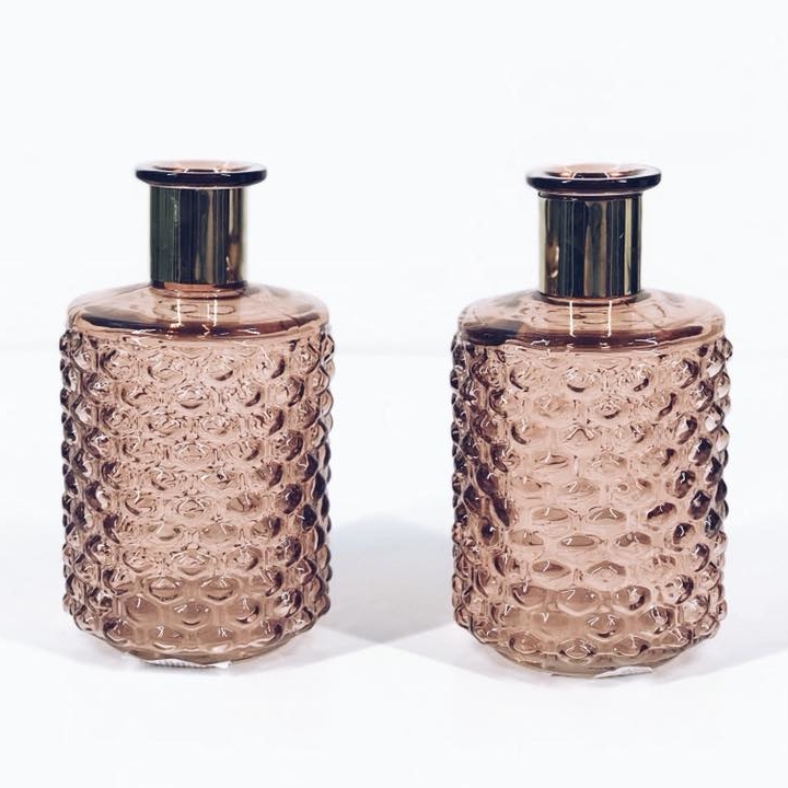 Ваза реьєфне скло коричневий золоте кільце VA-114