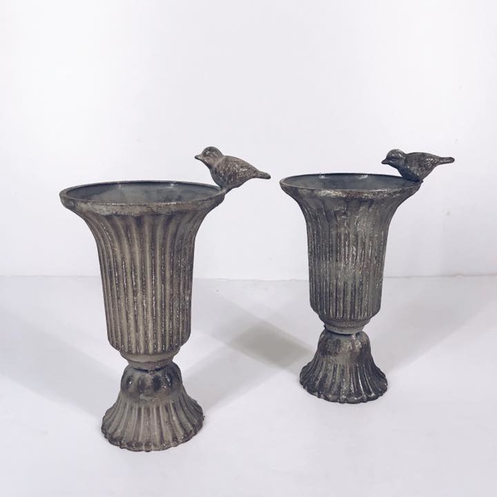 Ваза "паркова" мала з пташкою сірий метал VA-136