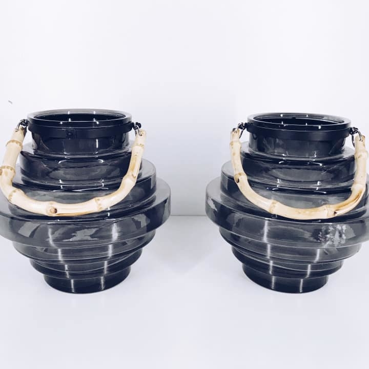 Ваза-підсвічник кольорове скло метал/бамбук  VA-144