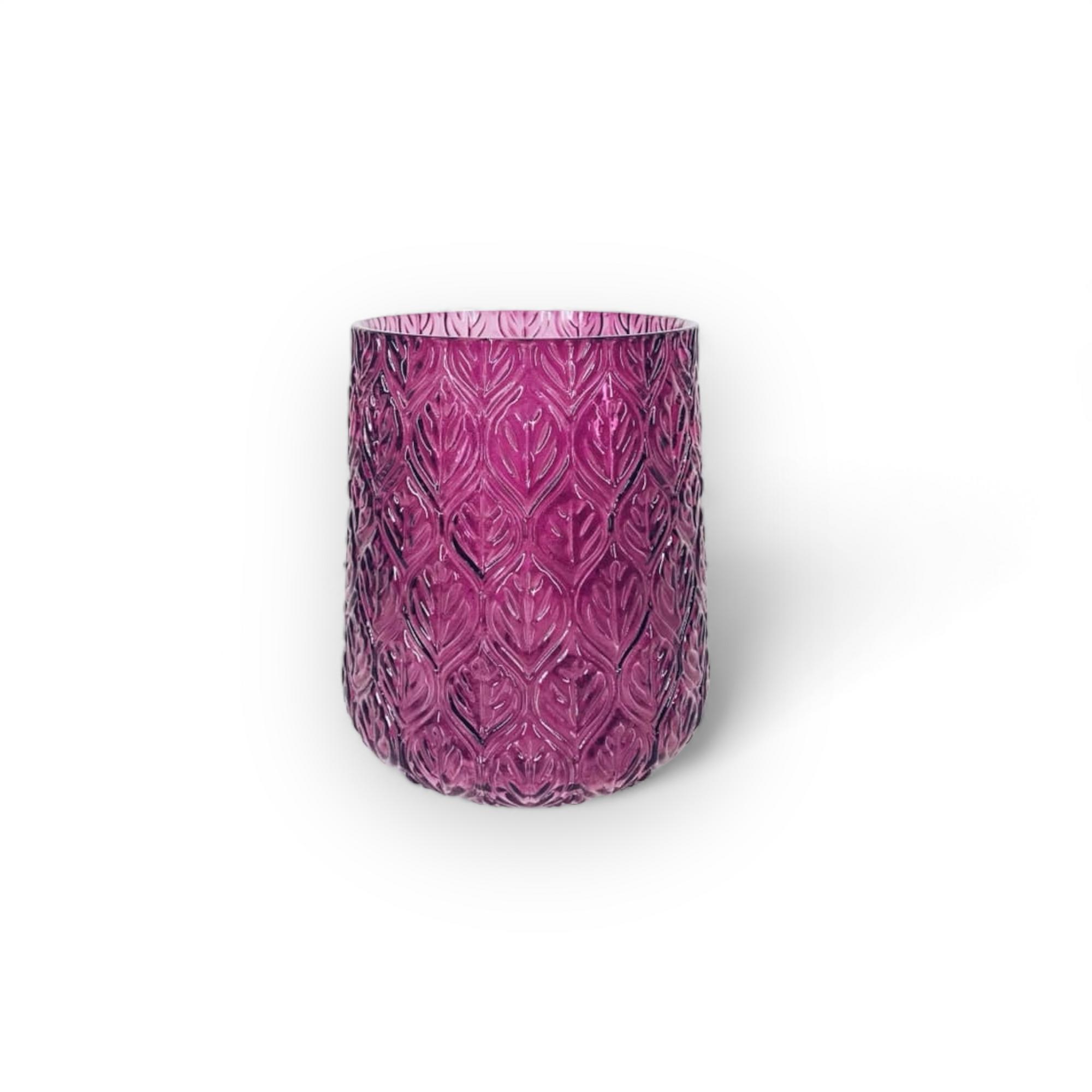 Ваза широка рельєфне скло фуксія VA-158