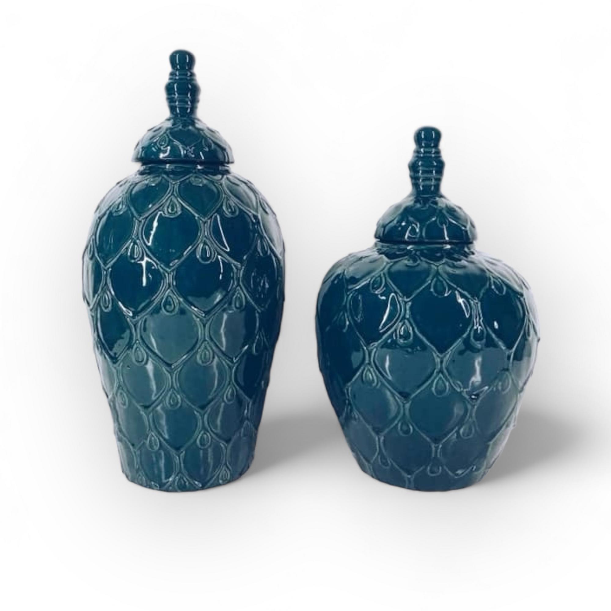 Ваза-банка імбирна рельєфна кераміка смарагдовий VA-162