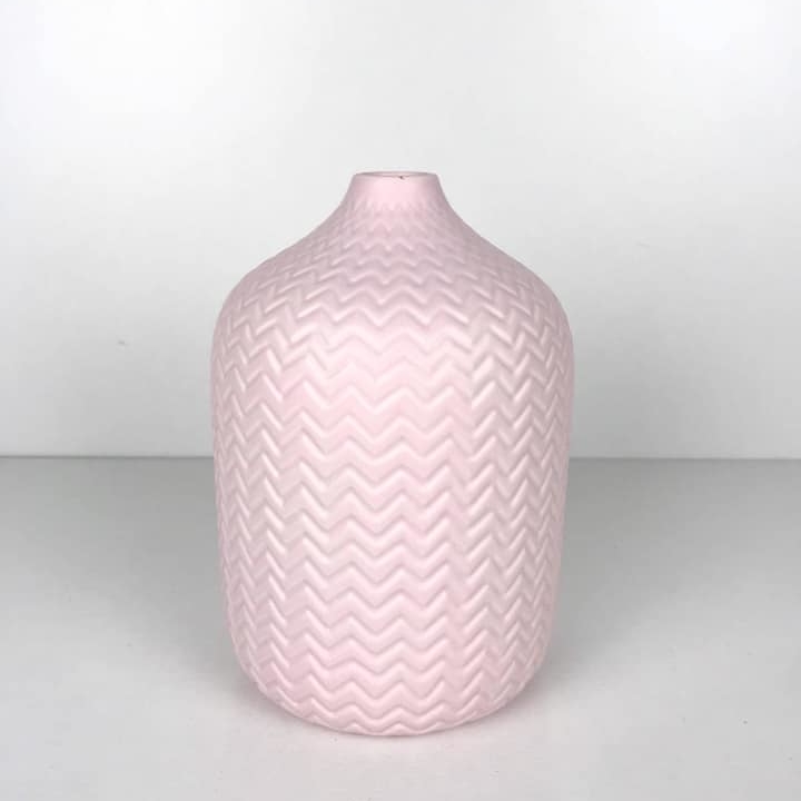 Ваза матова рельєф зигзаг блідо-рожева кераміка VA-173