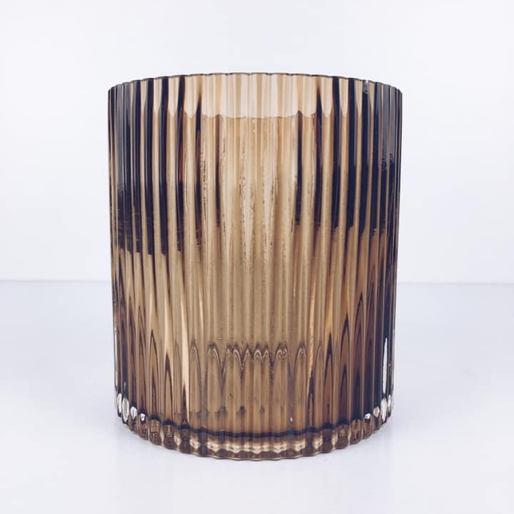 Ваза циліндр широкий рельєфна смужка коричневa скло VA-182