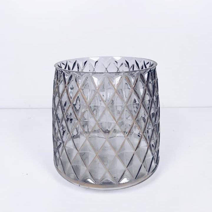 Ваза скло рельєф ромби сірий/золото VA-175