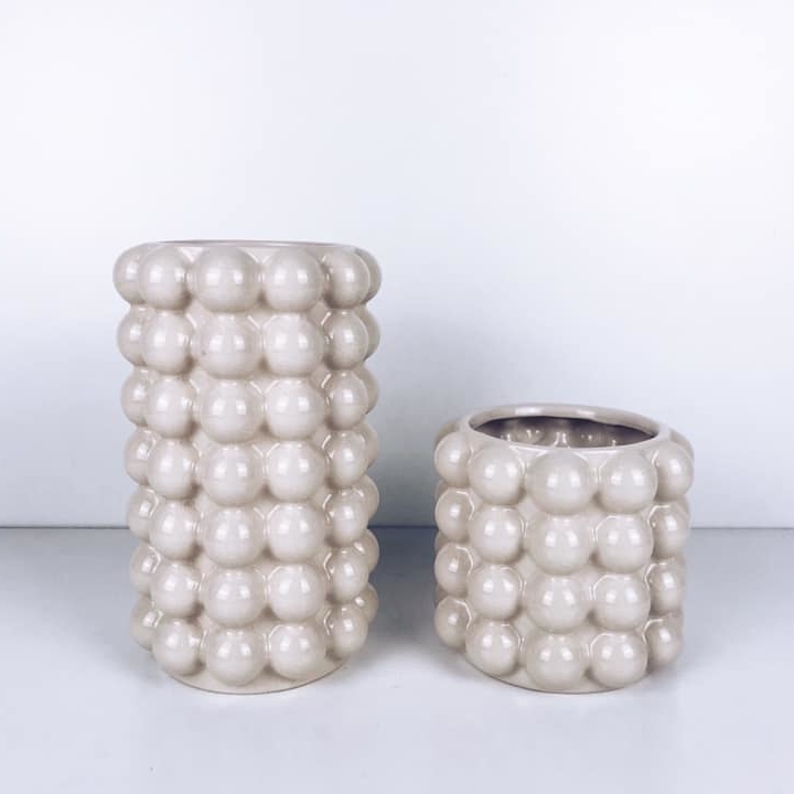 Ваза-циліндр рельєф кулі кераміка беж VA-178