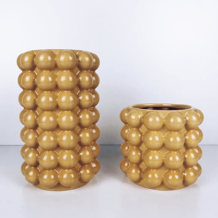 Ваза-циліндр рельєф кулі кераміка жовтий VA-179