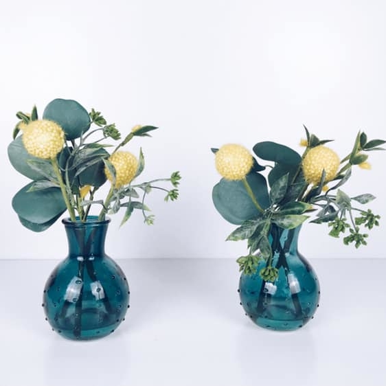 Ваза скляна синьо-зелена мала з квітами VA-180