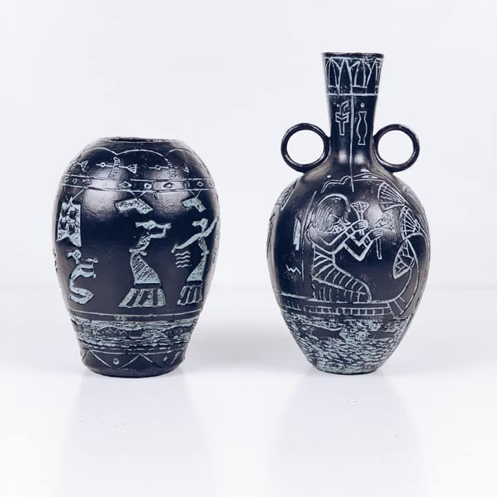 Ваза чорна з єгипетськими малюнками кераміка VA-218