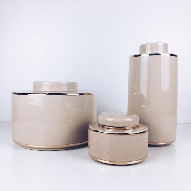 Ваза циліндрична беж/золото кераміка VA-190