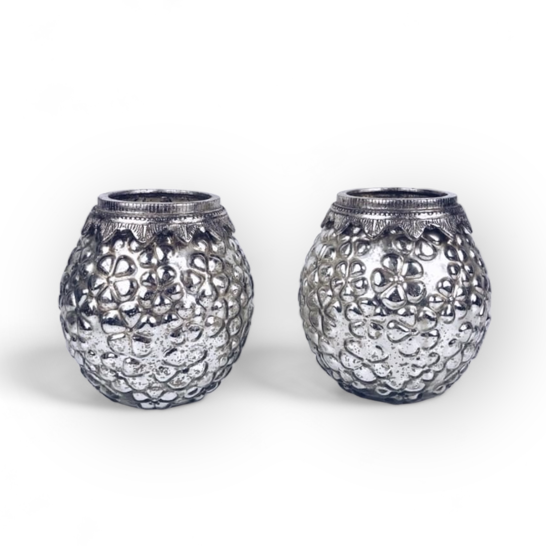 Ваза округла рельеф срібло скло/метал VA-196