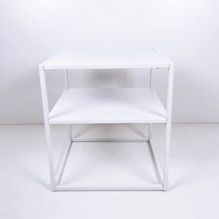 Столик квадратний з полицею білий метал TB-815