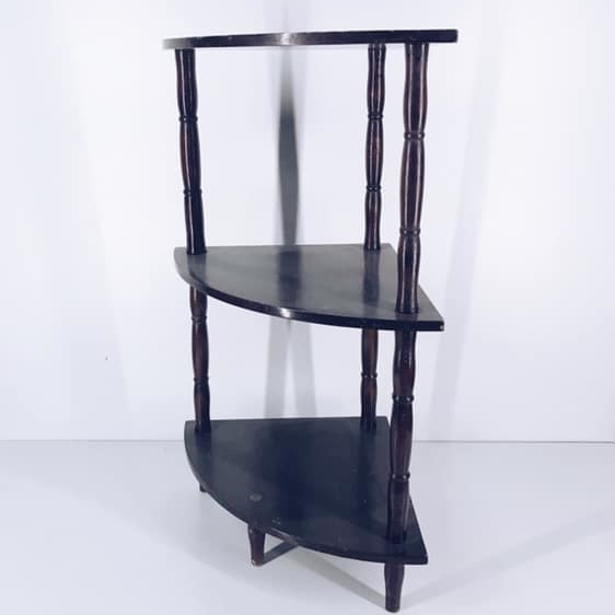 Етажерка кутова мала напівкругла 3 полиці темне дерево SR-043