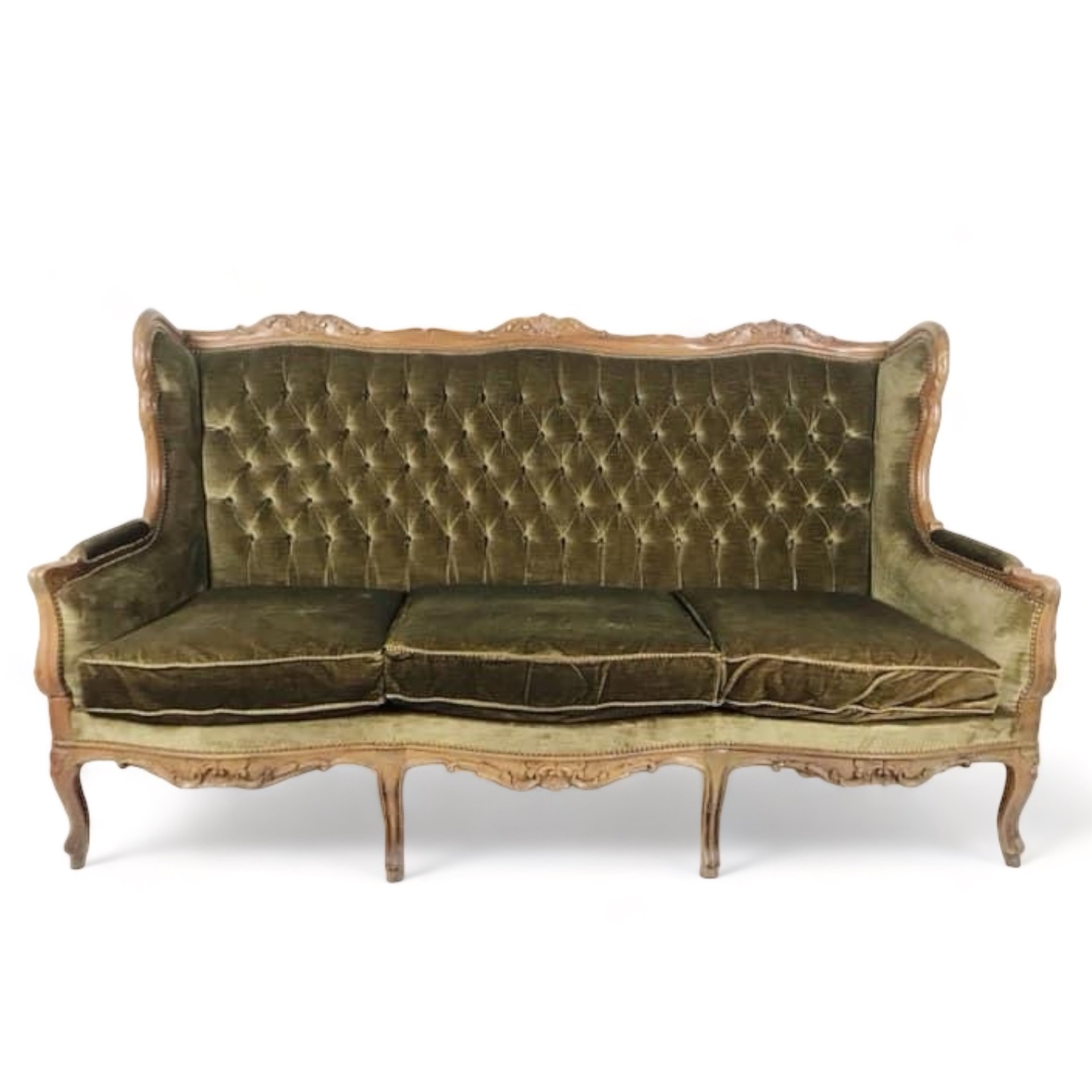 Диван вінтаж 3-місний темно-оливковий велюр SF3-019