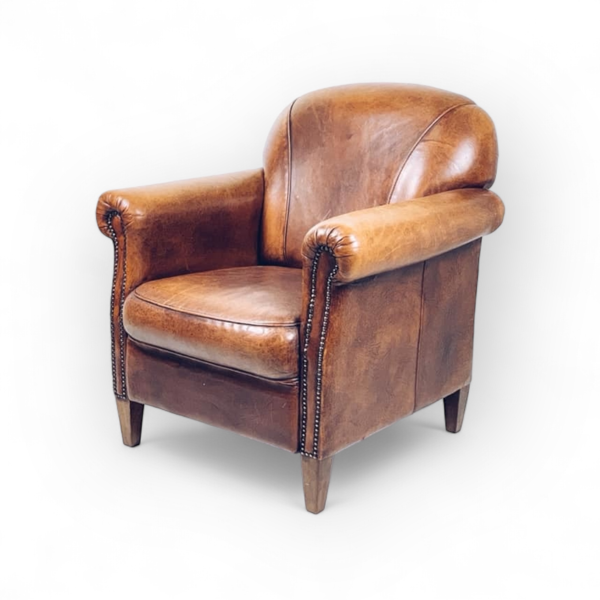 Крісло клубне вінтаж натуральна шкіра темно-коричневий CH-099