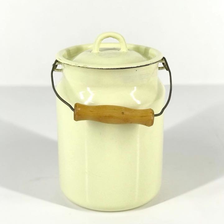 Бідончик емальований  блідо-жовтий вінтаж FK-004