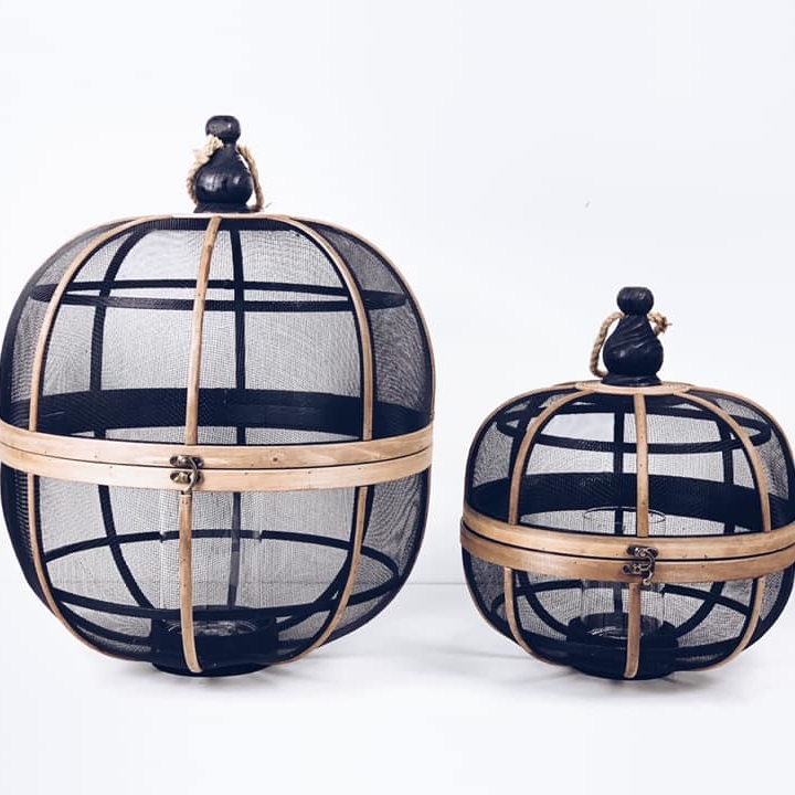 Ліхтар-підсвічник чорний сітка/бамбук CL-069