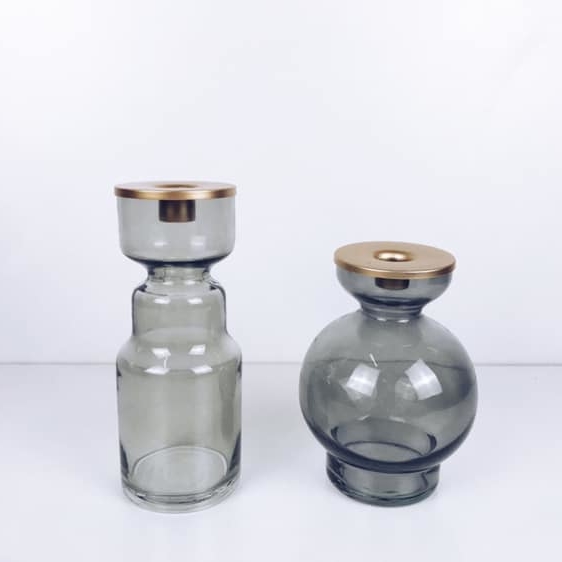 Підсвічник-ваза сірий/золото скло/метал CA-002