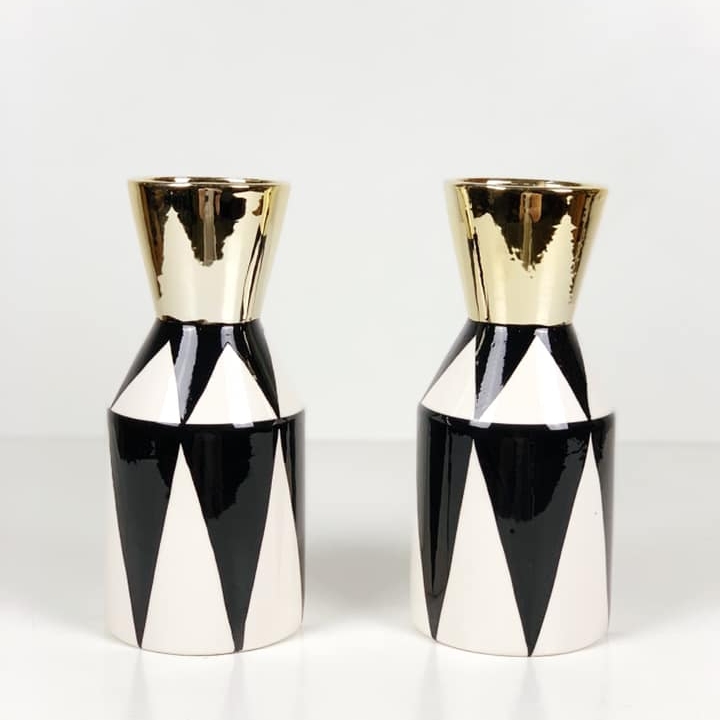 Ваза графічна кераміка білий/чорний/золото VA-260