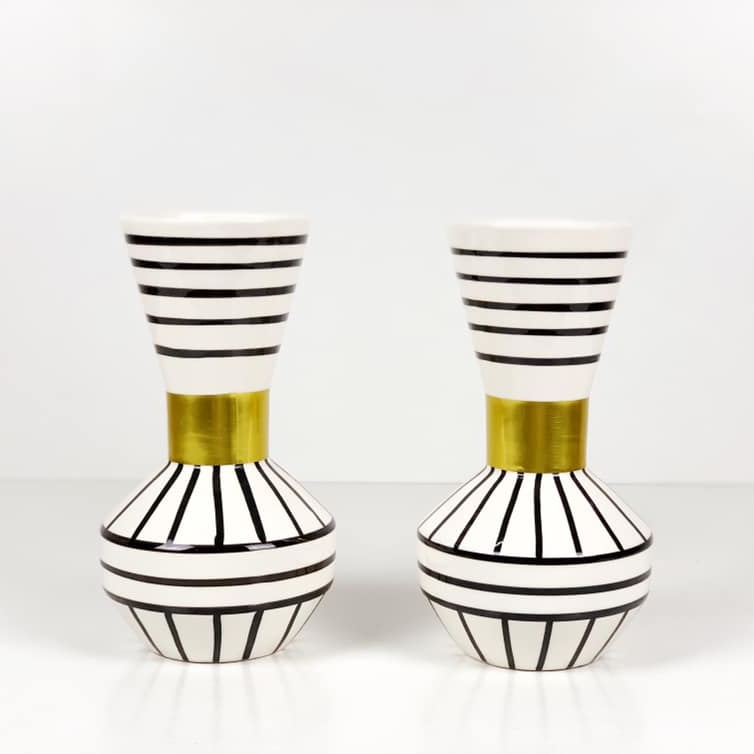 Ваза графічна кераміка білий/чорний/золото VA-261