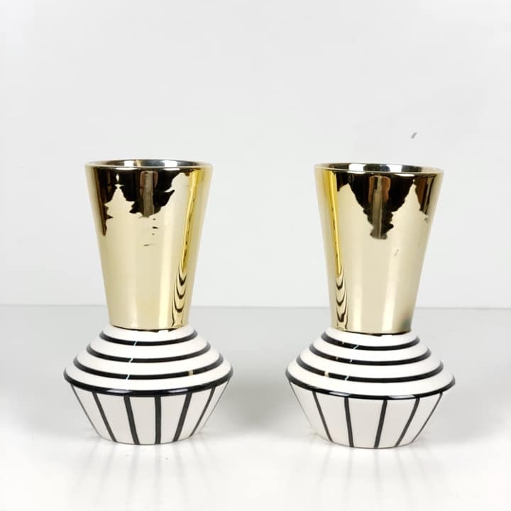 Ваза графічна кераміка білий/чорний/золото VA-262