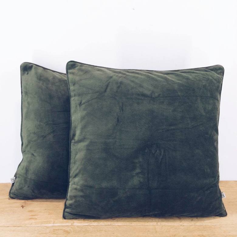 Подушка декоративна з кантом велюр темно-зелений PW-081