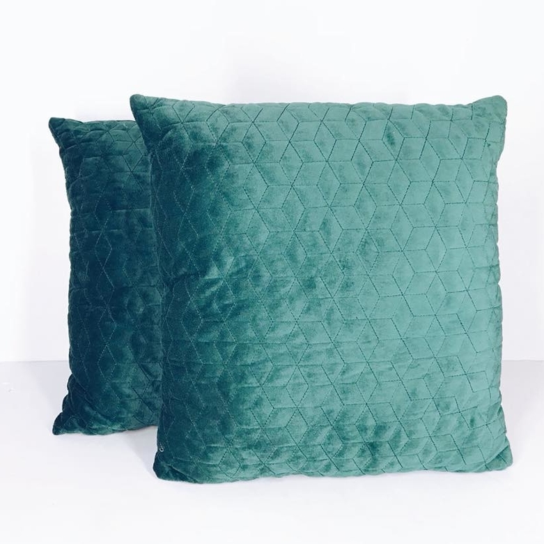 Подушка декоративна велюр смарагдовий стьобаний візерунок PW-106