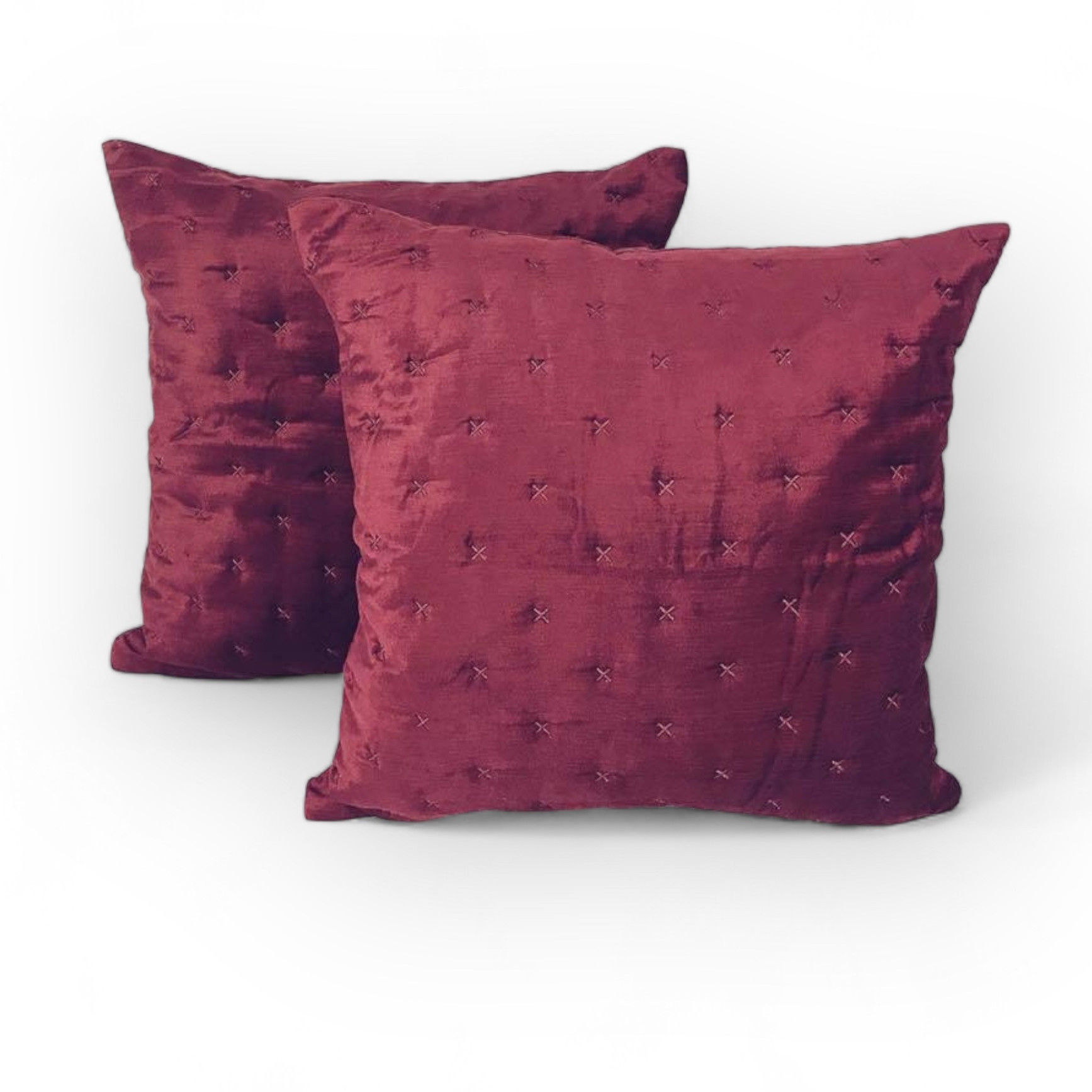 Подушка декоративна велюр стьобаний темно-червоний PW-150