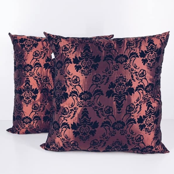 Подушка декоративна шовк/флок візерунки бордо/чорний PW-244