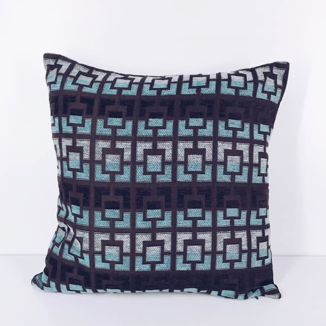 Подушка декоративна геометричний візерунок коричневий/блакитний PW-246