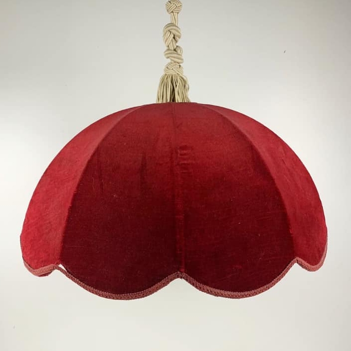 Абажур-підвіс вінтаж велюр червоний золотий плетений шнур LS-024