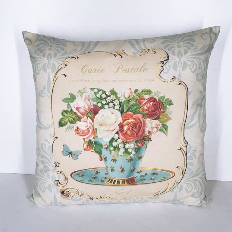 Подушка декоративна беж принт вінтажні квіти PW-120