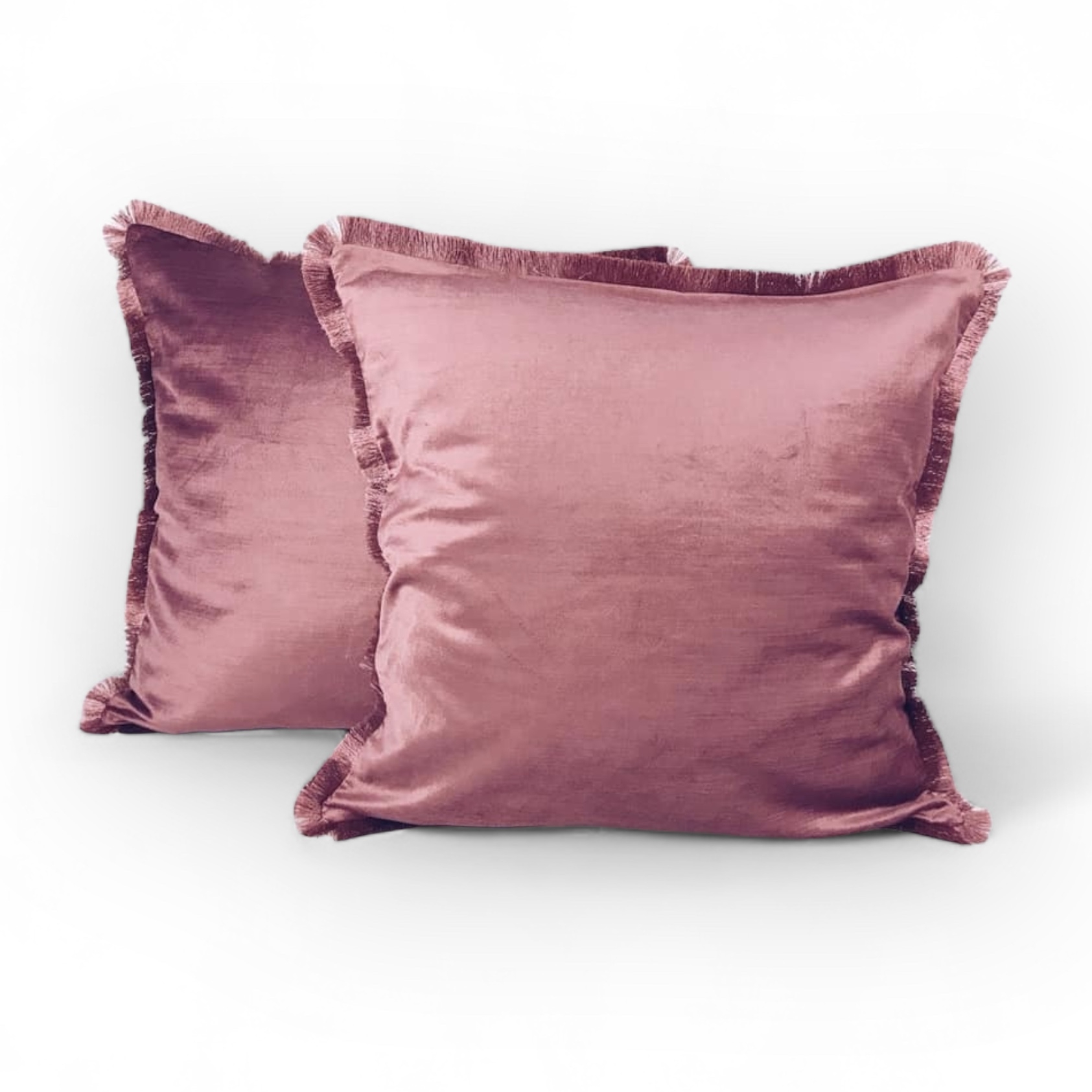 Подушка декоративна шовк рожевий короткі китиці PW-252