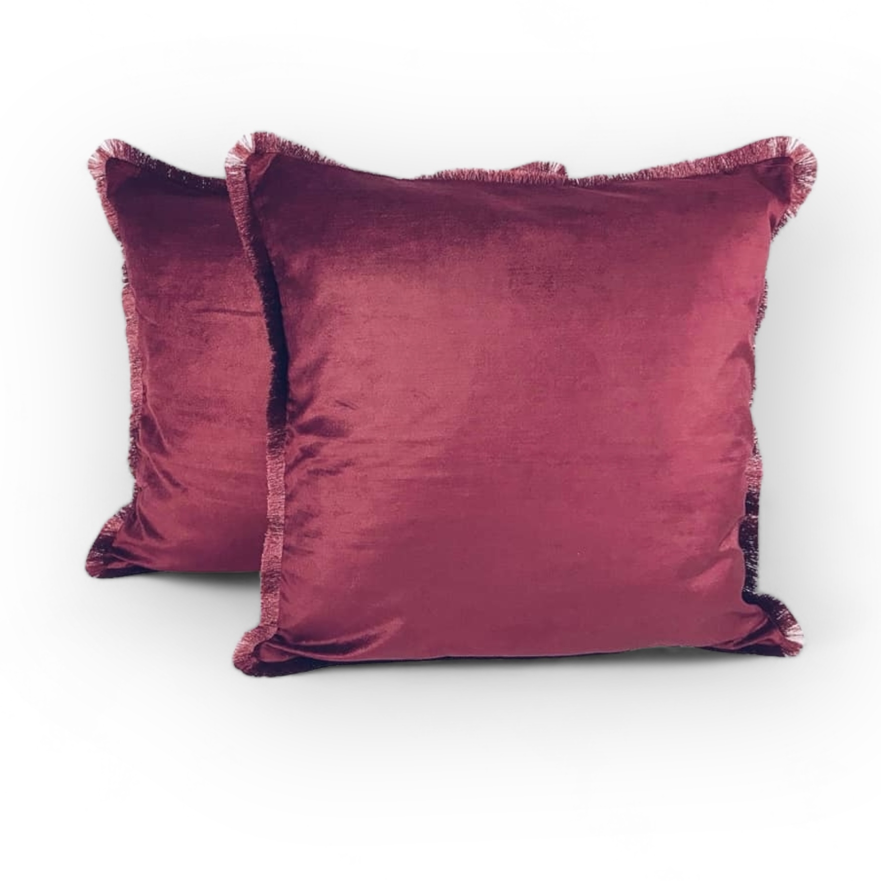 Подушка декоративна шовк вишневий короткі китиці PW-254