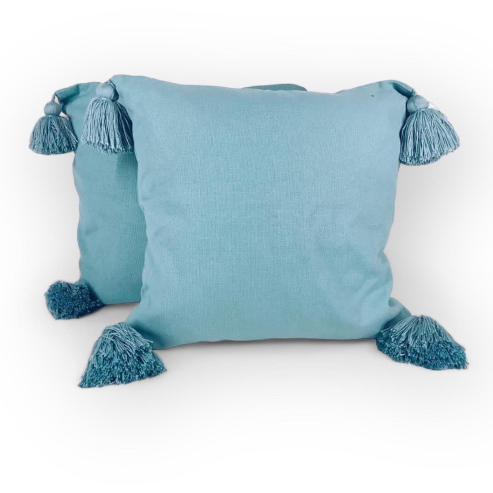 Подушка декоративна св-бірюзовий з китицями коттон PW-173