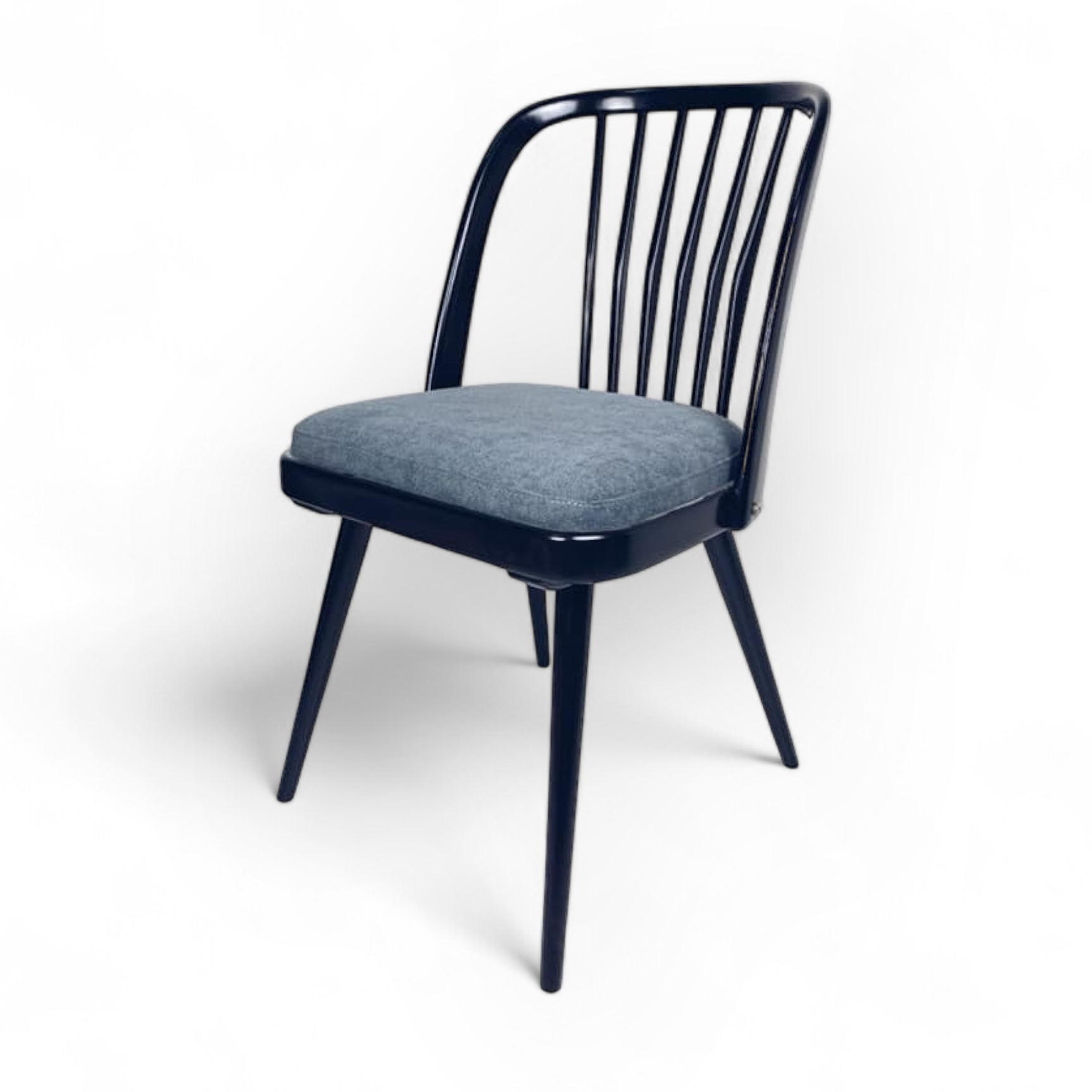 Стілець вінтаж чорний лак сіра обивка ST-096