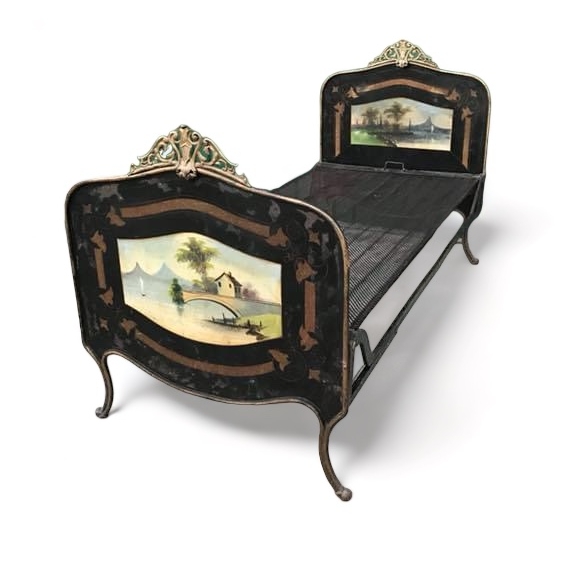 Ліжко 1-спальне 90х190 старовинне з елементами розпису метал BD-001