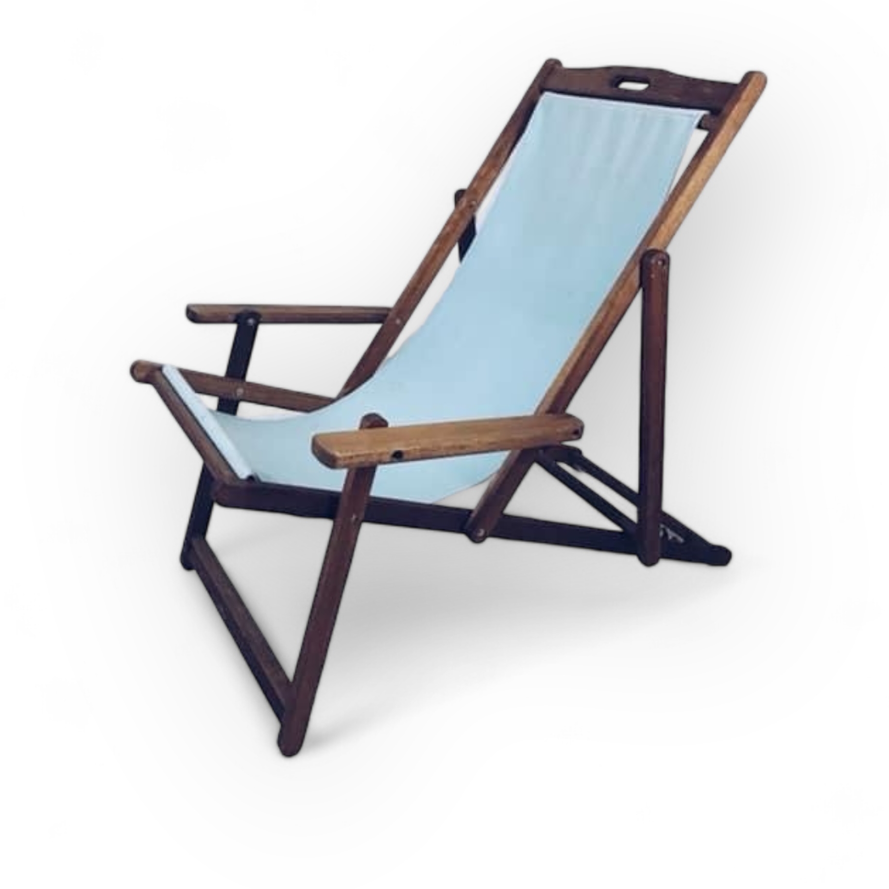 Шезлонг темне дерево/тканина блакитна GF-018