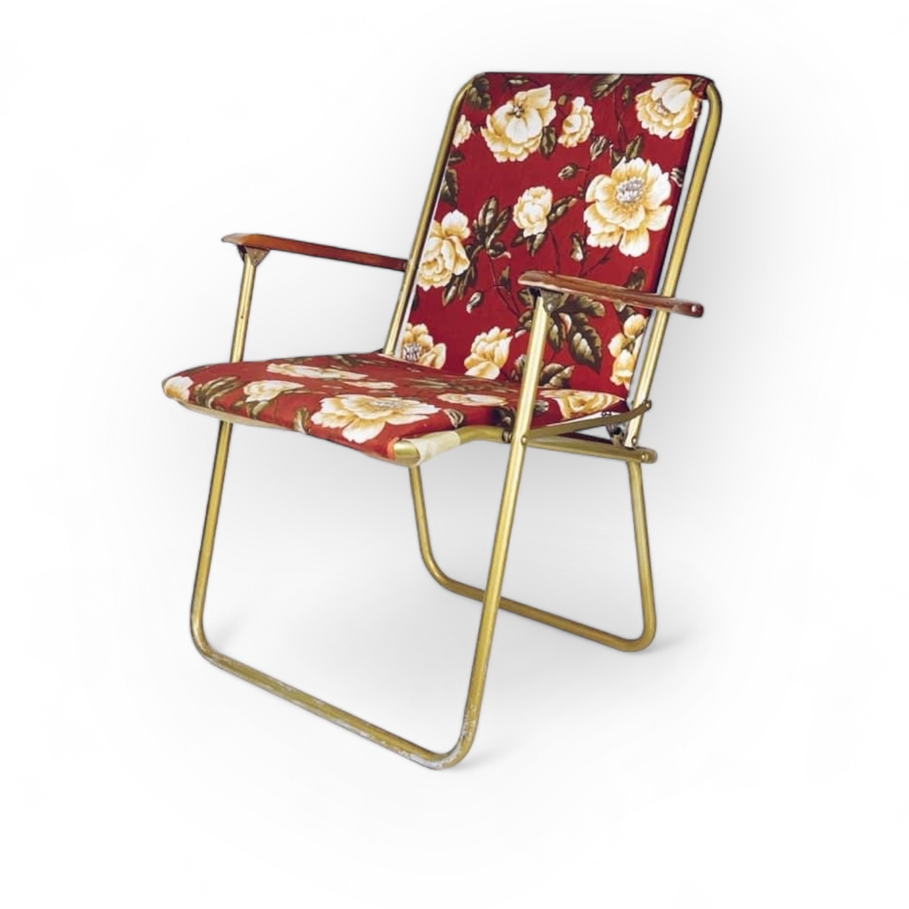 Крісло розкладне пляжне вінтаж тканина червона в трояндах GF-021
