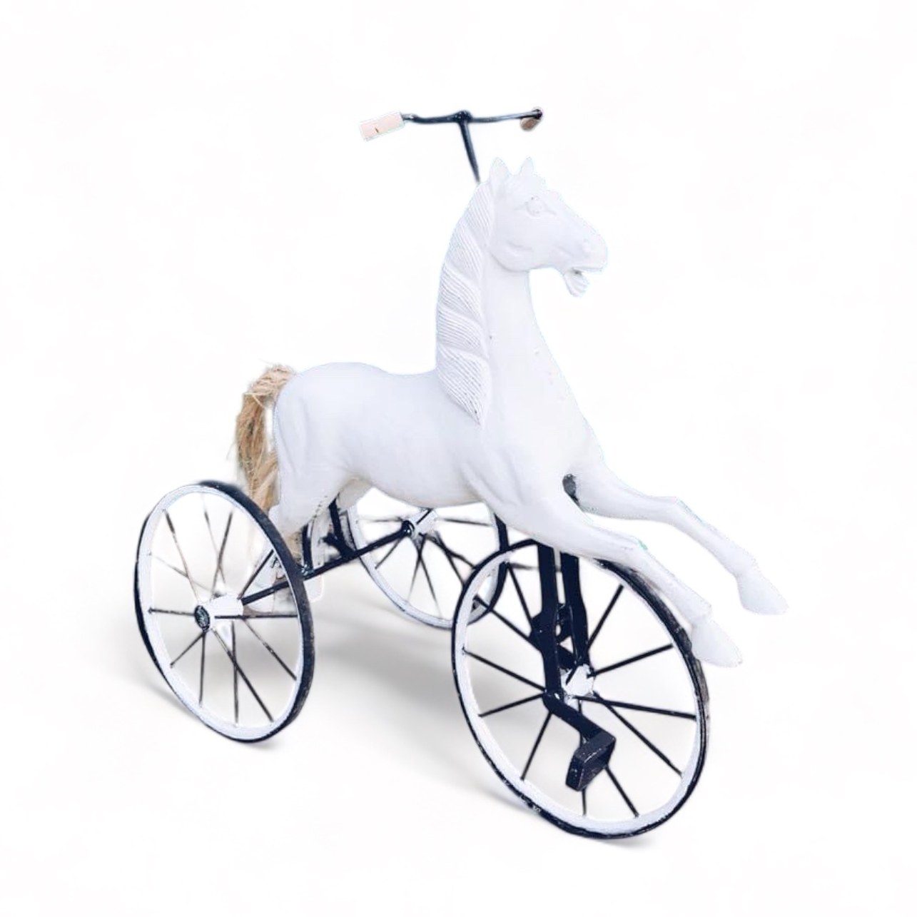 Кінь-велосипед старовинний білий дерево/метал DG-007
