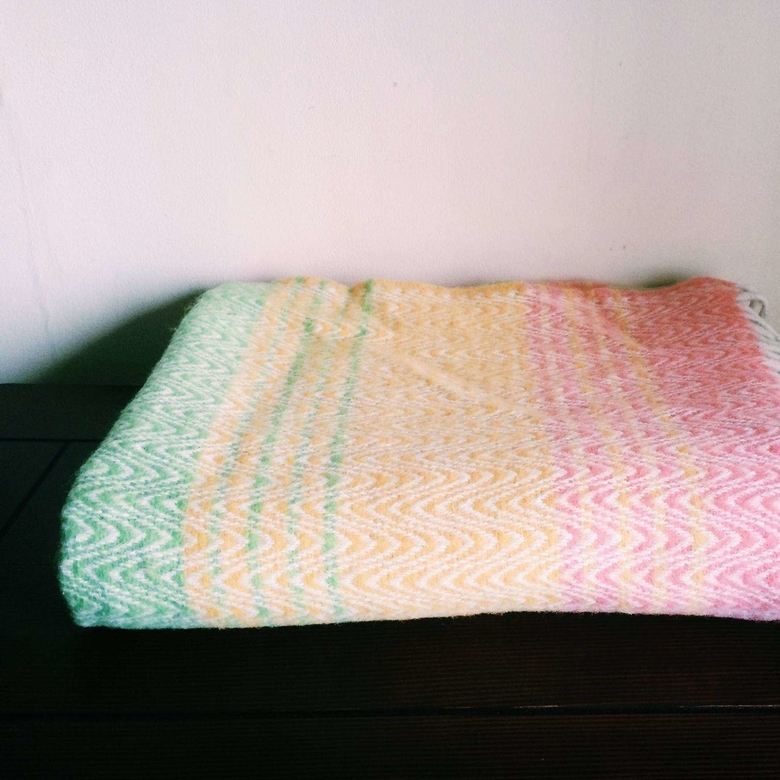 Плед шеврон жовтий/салатовий рожевий вовна WR-004