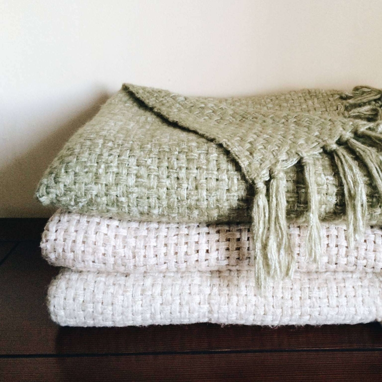 Плед "рогожка" беж/оливковий WR-013