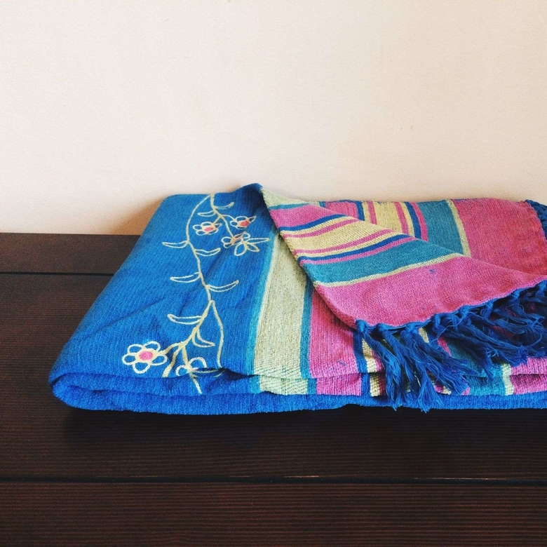 Плед-покривало синій зі смугами шиніл WR-032