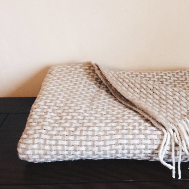 Плед "рогожка" беж/св-коричневий вовна WR-033