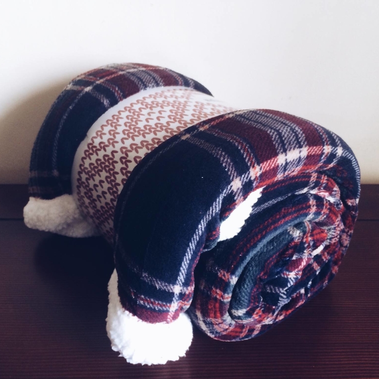 Плед фліс/штучне хутро темно-синій у клітинку WR-030