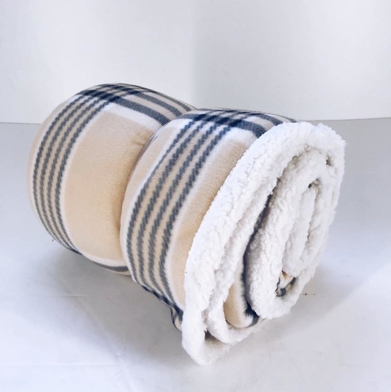 Плед фліс/штучне хутро беж/чорний/білий у клітинку WR-045