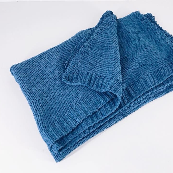 Плед ручної в'язки темно-блакитний WR-043