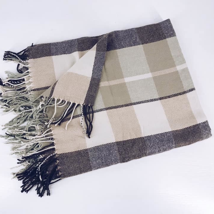 Плед в клітинку білий/беж/коричневий WR-054